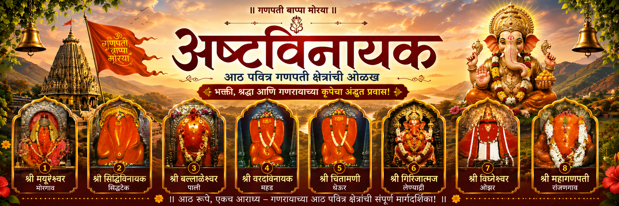 अष्टविनायक यात्रा — आठ पवित्र गणपती क्षेत्रांची ओळख मुखपृष्ठ छायाचित्र