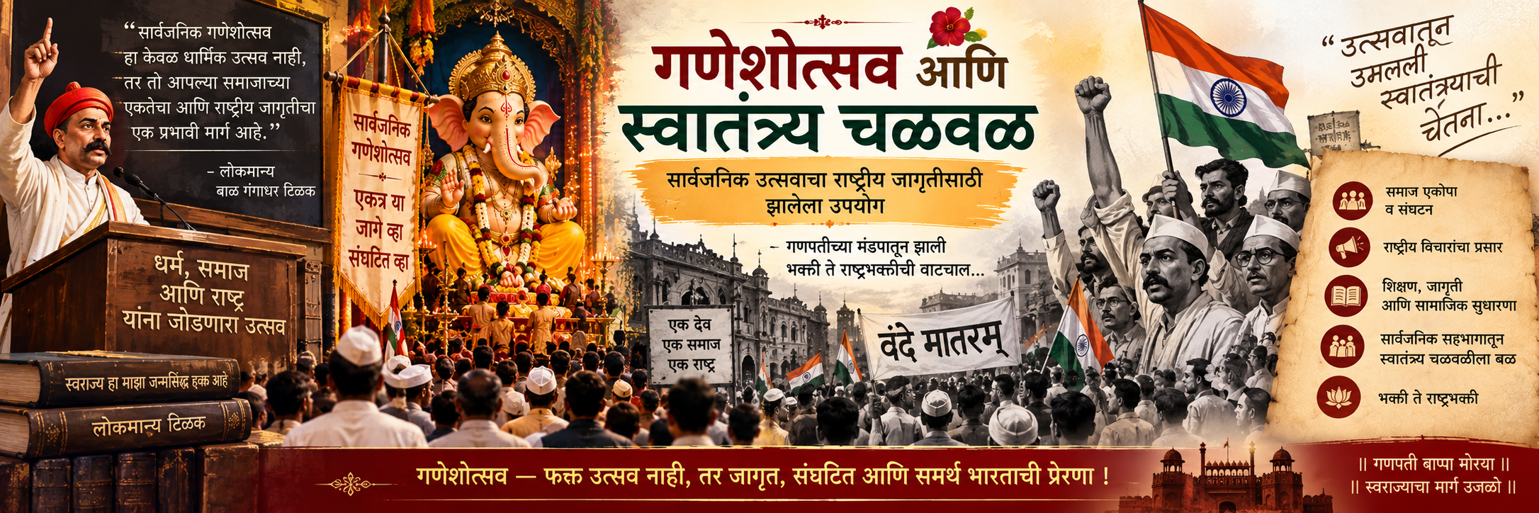 गणेशोत्सव आणि स्वातंत्र्य चळवळ सार्वजनिक उत्सवाचा राष्ट्रीय जागृतीसाठी झालेला उपयोग. cover
