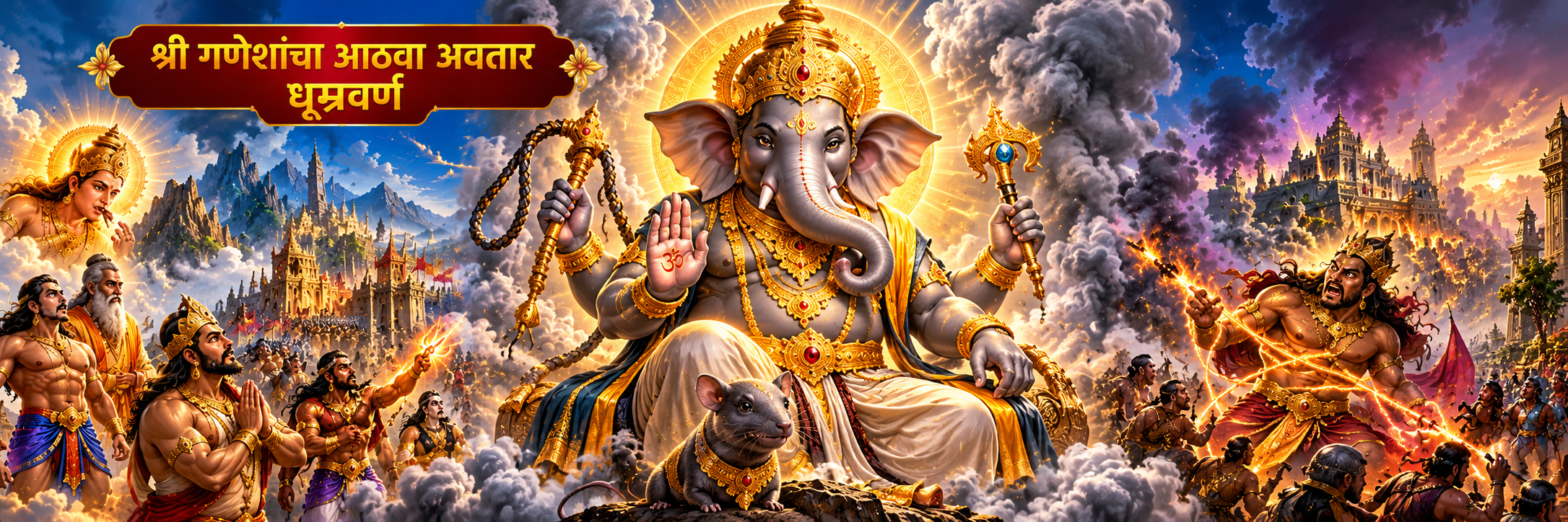 श्री गणेशाचा आठवा अवतार श्री धूम्रवर्ण अवतार मुखपृष्ठ छायाचित्र