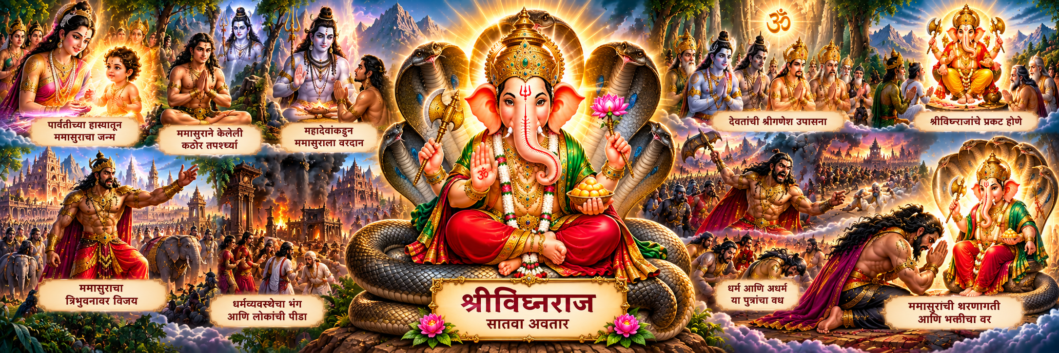 श्री गणेशाचा सातवा अवतार श्री विघ्नेश्वर अवतार मुखपृष्ठ छायाचित्र
