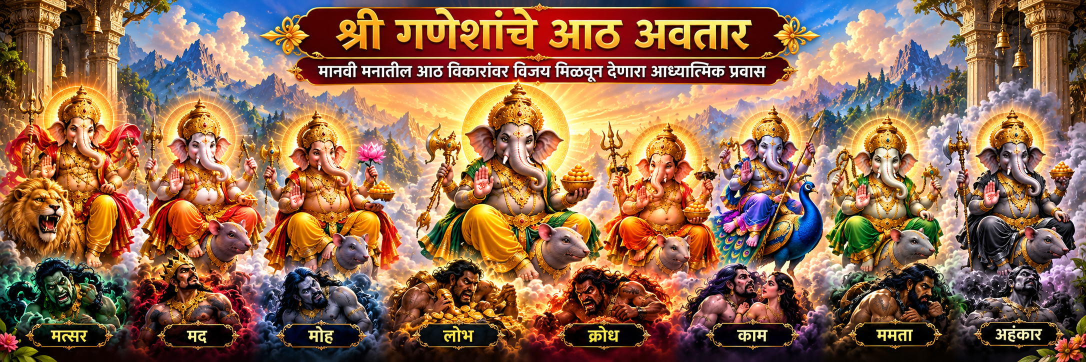 श्री गणेशांचे आठ अवतार — मानवी मनातील आठ विकारांवर विजयाचा आध्यात्मिक प्रवास cover